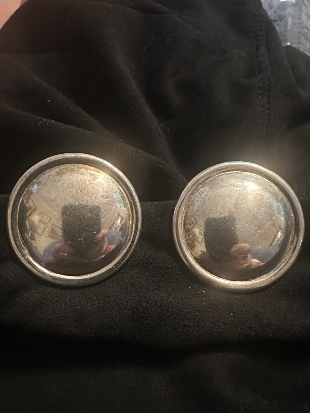 Vintage Artisan Sterling Silver 1.5" Large Disc Clip-On Earrings